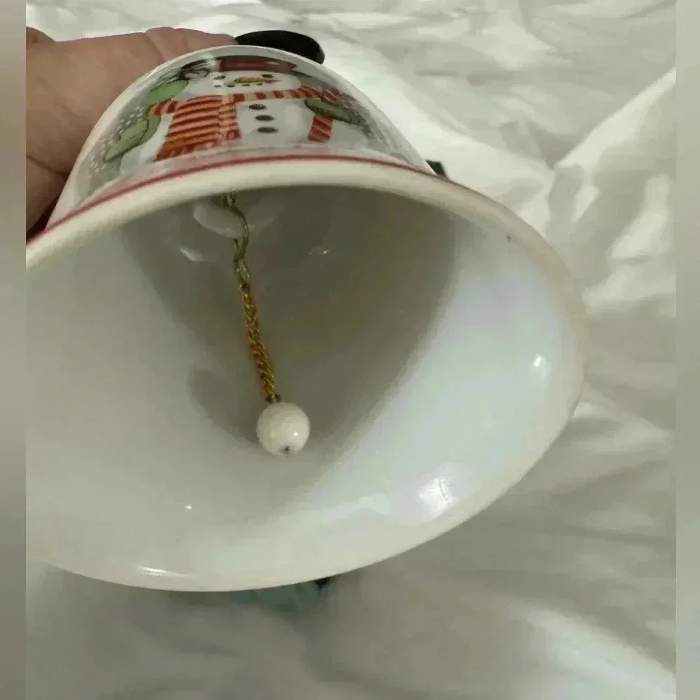 Vintage Snowman Christmas Porcelian Bell NIB  Cottagecore Classic Holiday Decor